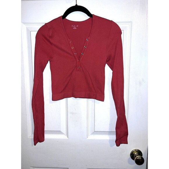 OUT FROM UNDER Coral Ribbed Snap Button Henley Long Sleeve Women’s Sz M - Picture 1 of 9